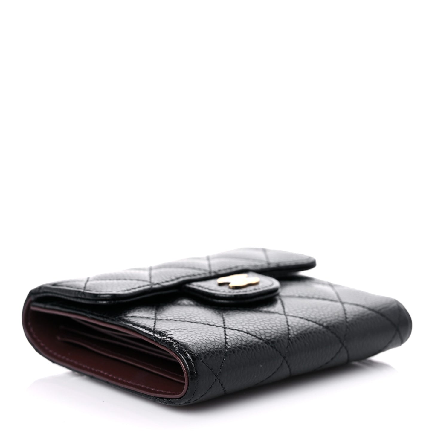 Caviar Quilted Compact Flap Wallet Black