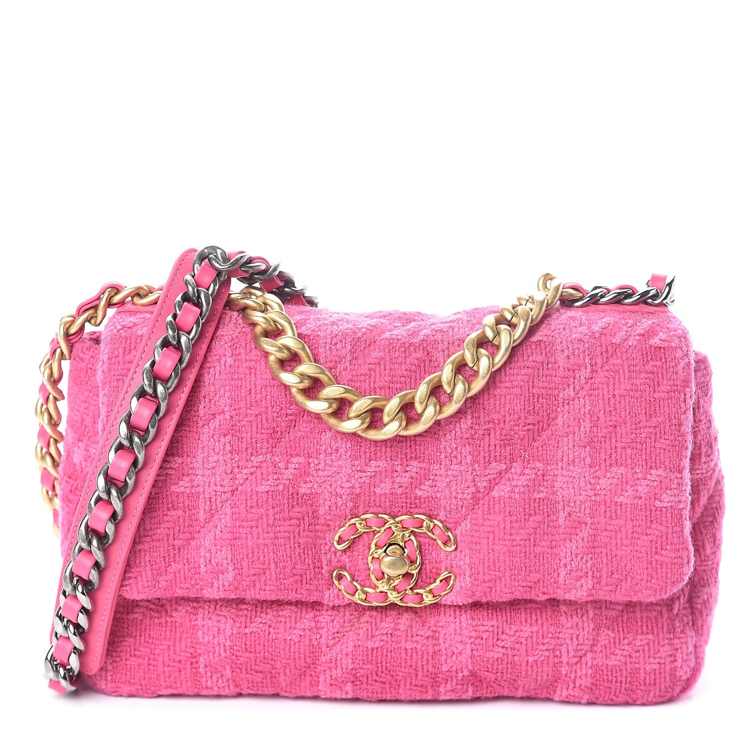 Chanel Tweed Quilted Medium Chanel 19 Flap Pink 1 of 10