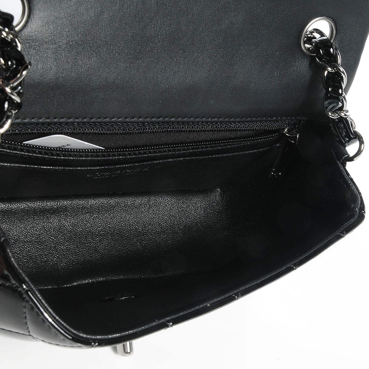 Patent Quilted Mini Flap Black