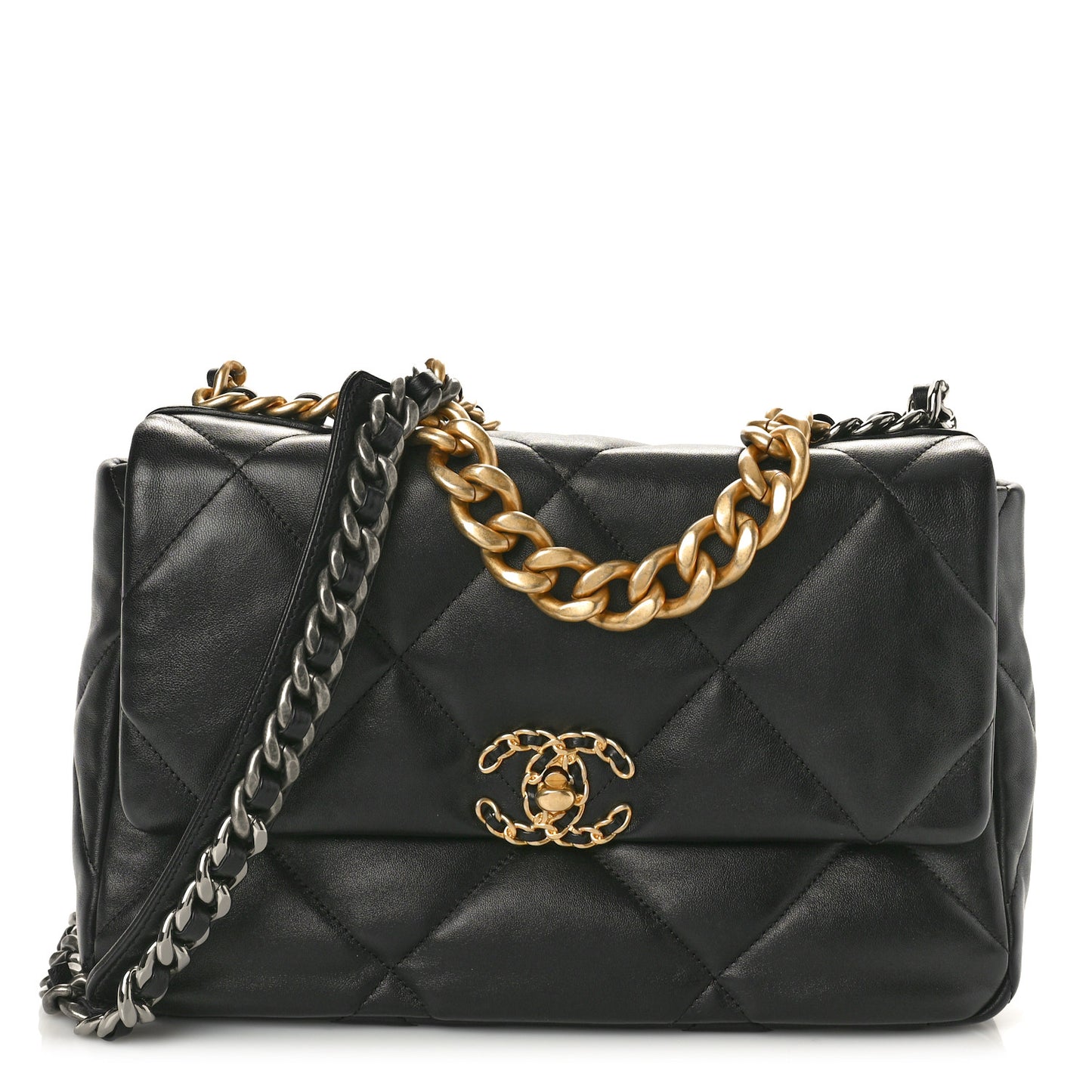 Lambskin Quilted Large Chanel 19 Flap Black