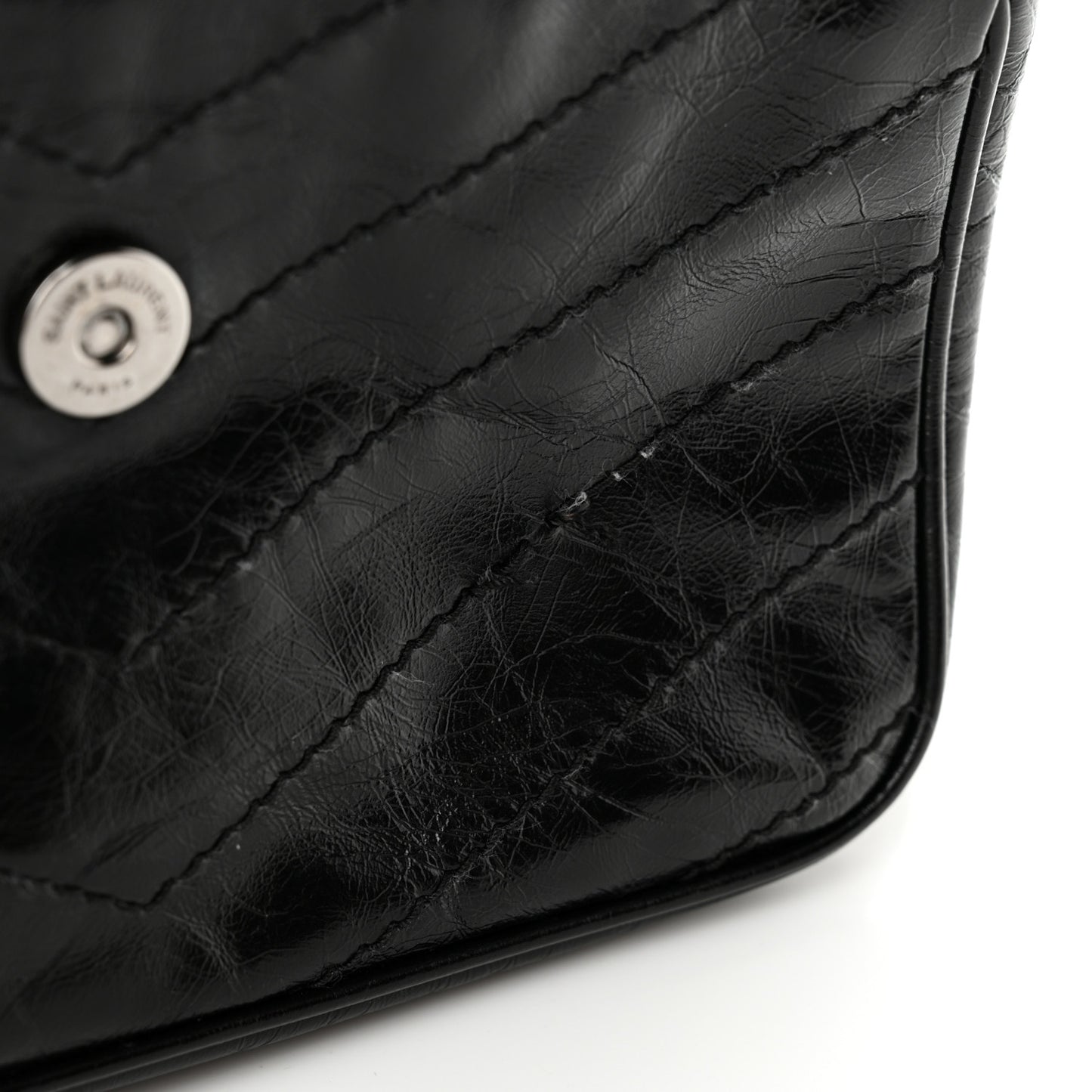 Crinkled Calfskin Matelasse Monogram Medium Niki Chain Satchel Black