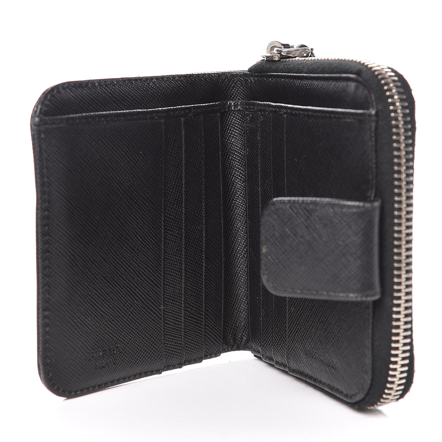 Saffiano Metal Compact Zip Around Wallet Black