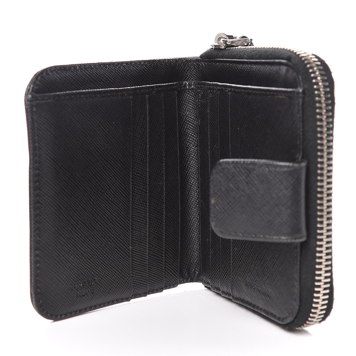 Prada Saffiano Metal Compact Zip Around Wallet Black 5 of 12