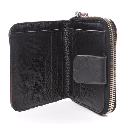 Prada Saffiano Metal Compact Zip Around Wallet Black 5 of 12