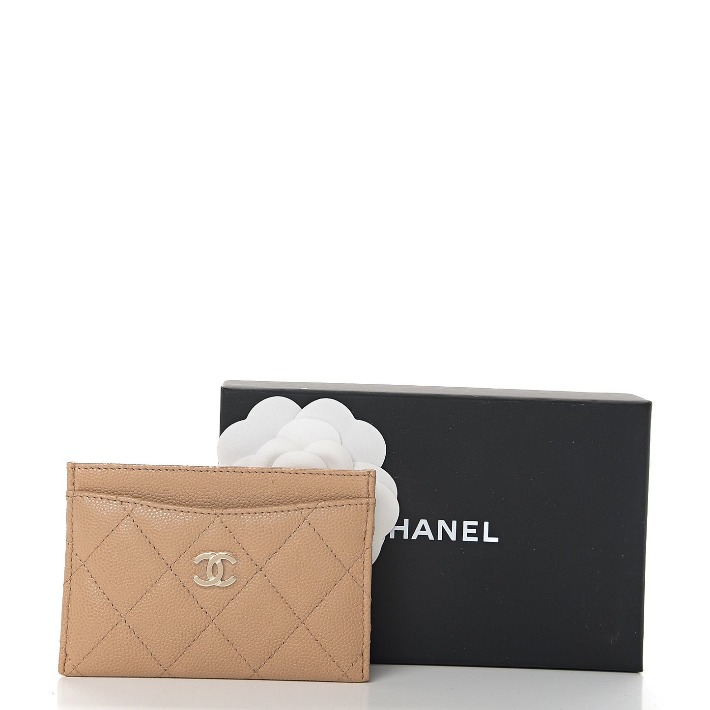 Caviar Quilted Card Holder Beige