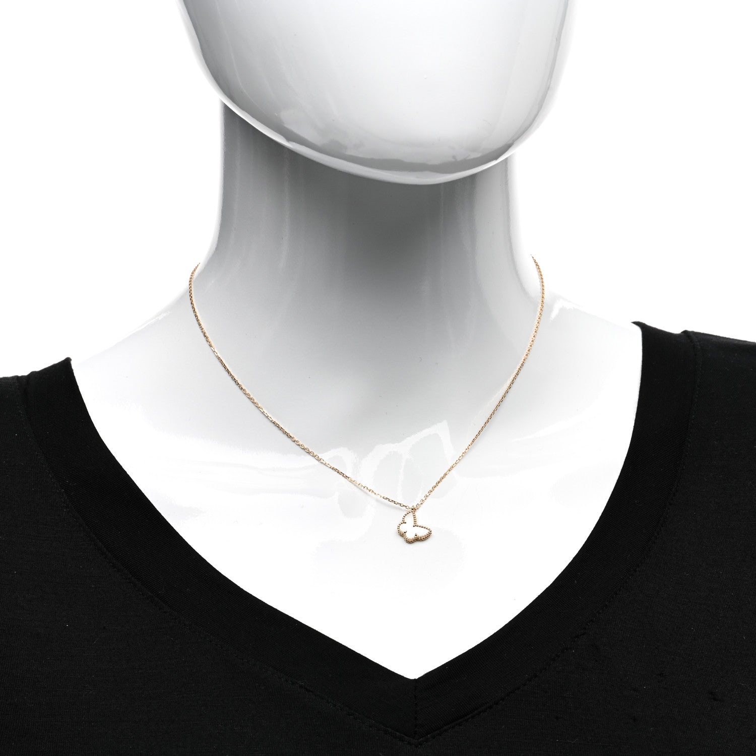 Van Cleef & Arpels 18K Yellow Gold Mother of Pearl Sweet Alhambra Butterfly Pendant Necklace 2 of 6