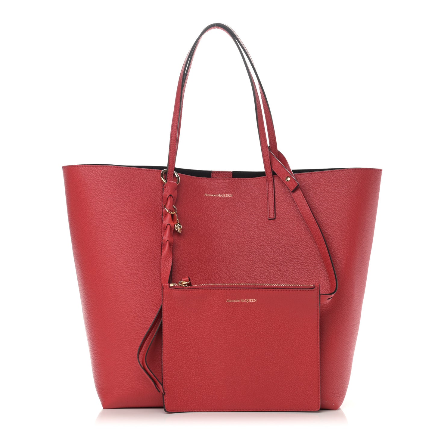 Grained Calfskin Skull Open Shopper Tote Red