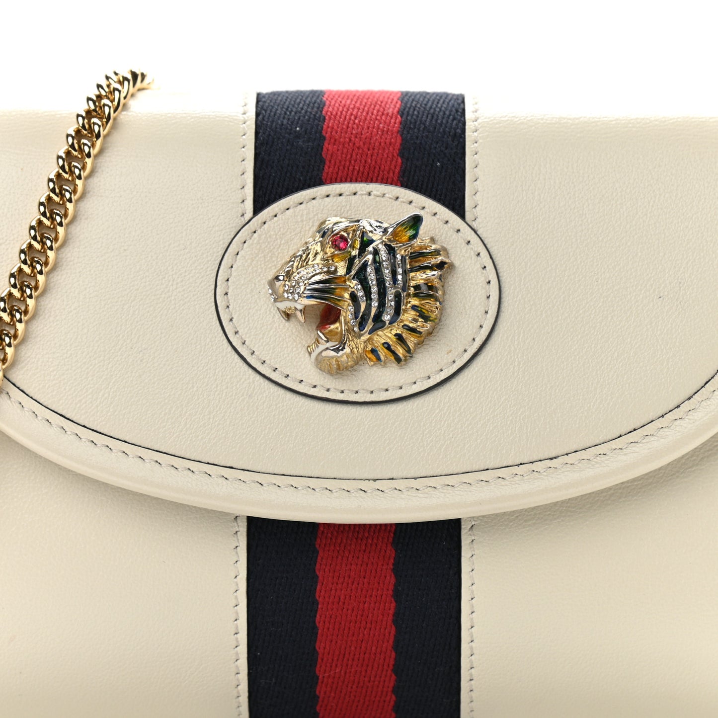 Textured Calfskin Web Mini Rajah Slim Flap Shoulder Bag Mystic White