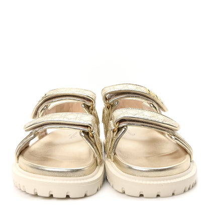 Christian Dior Laminated Sheepskin Cannage Dioract Sandals 38.5 Pale Gold 3 of 8