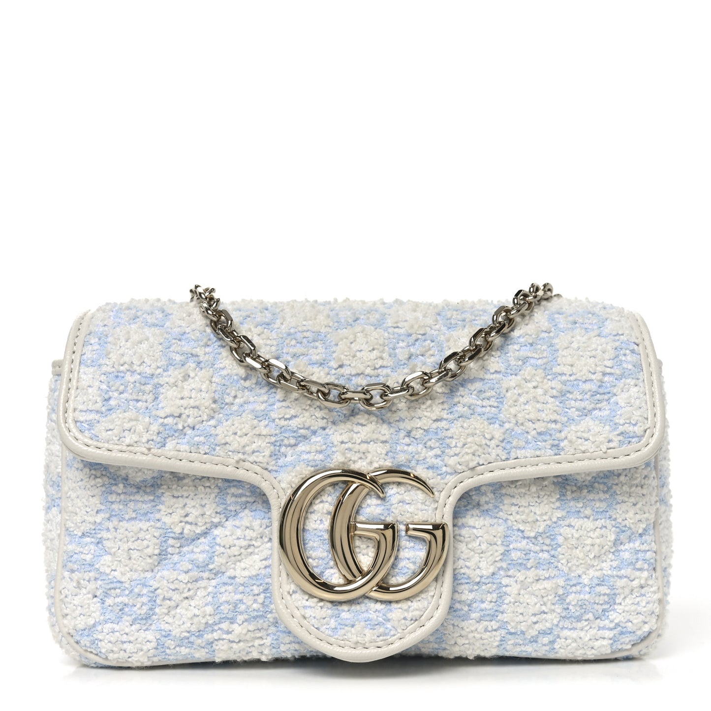 Sponge Boucle Matelasse Mini GG Marmont Shoulder Bag White Light Blue Grey