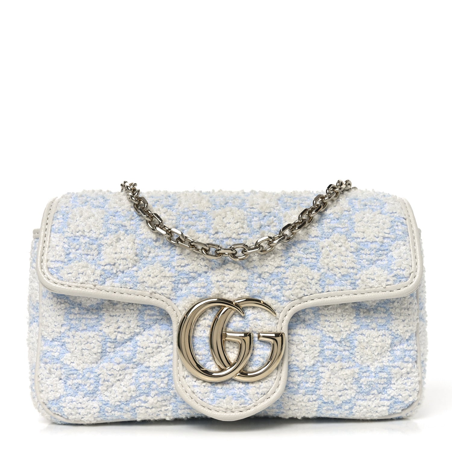 Gucci Sponge Boucle Matelasse Mini GG Marmont Shoulder Bag White Light Blue Grey 1 of 10
