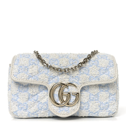 Gucci Sponge Boucle Matelasse Mini GG Marmont Shoulder Bag White Light Blue Grey 1 of 10