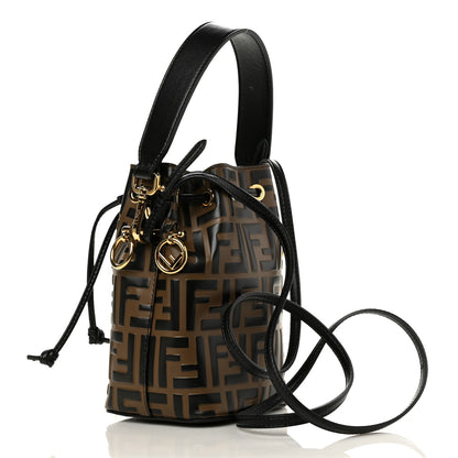 Fendi Vitello Liberty F is Fendi Bi-Color FF 1974 Embossed Mini Mon Tresor Bucket Bag Maya Black 3 of 10