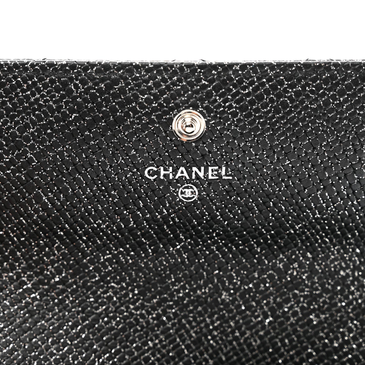 Glittered Calfskin Quilted Large Gusset Flap Wallet Dark Grey