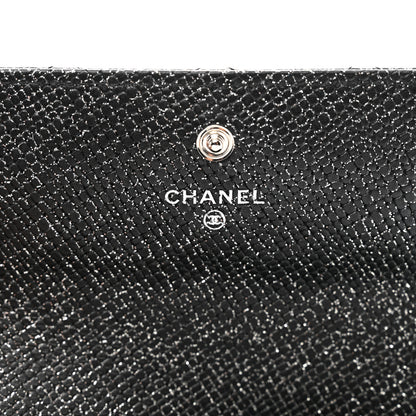 Chanel Glittered Calfskin Quilted Large Gusset Flap Wallet Dark Grey 7 of 8