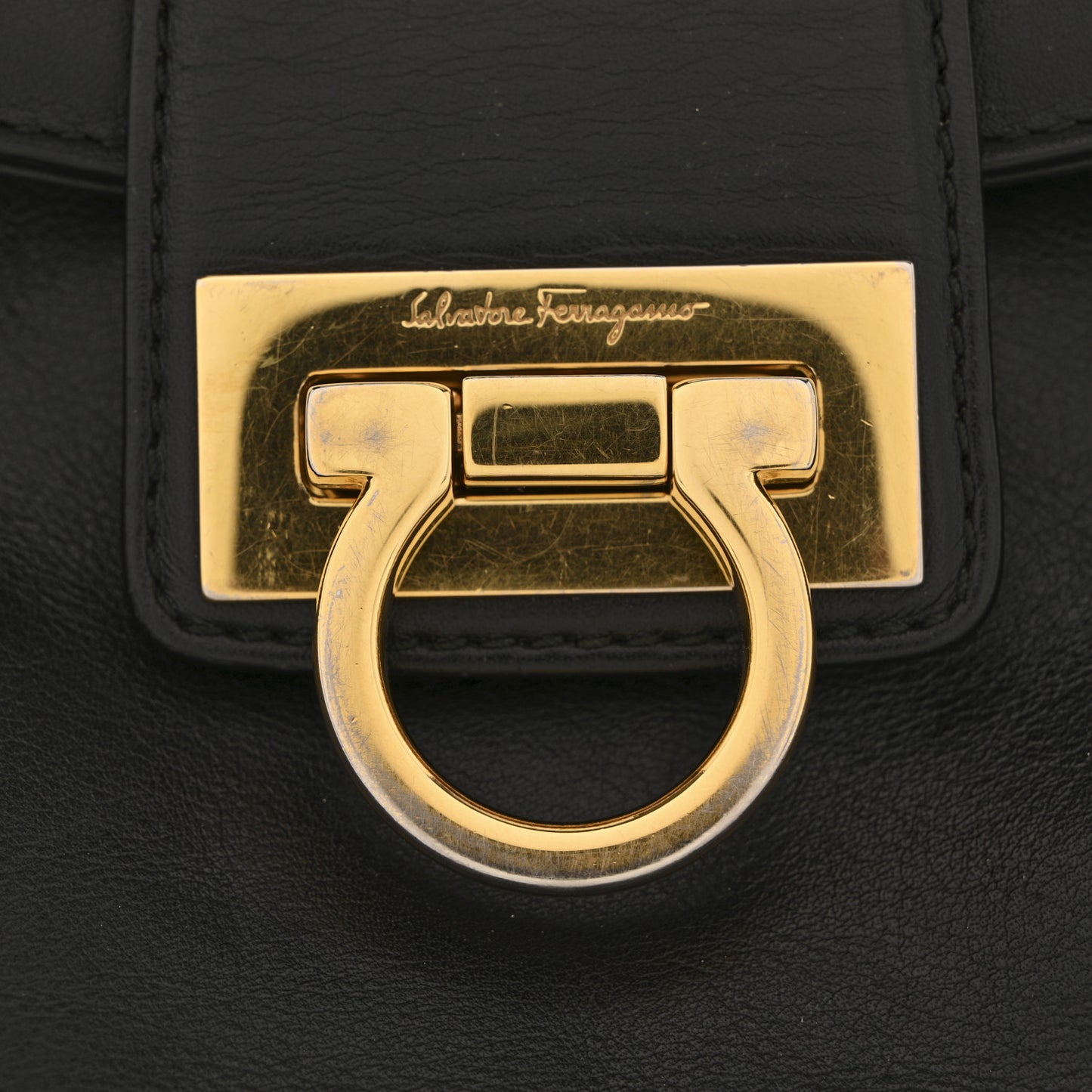 Calfskin Gancio Lock Shoulder Bag Black