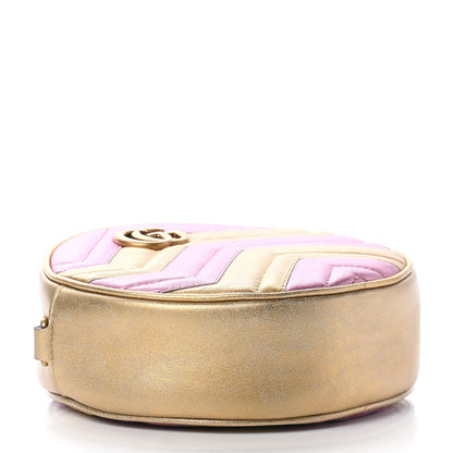 Gucci Metallic Calfskin Matelasse Mini GG Marmont Round Shoulder Bag Gold Pink 3 of 5
