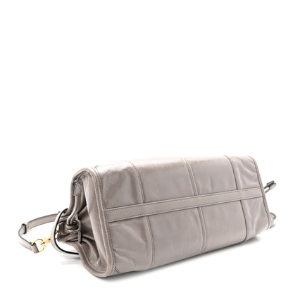 Prada Glossy Calfskin Triangle Medium Bonnie Shoulder Bag Peltro 4 of 9