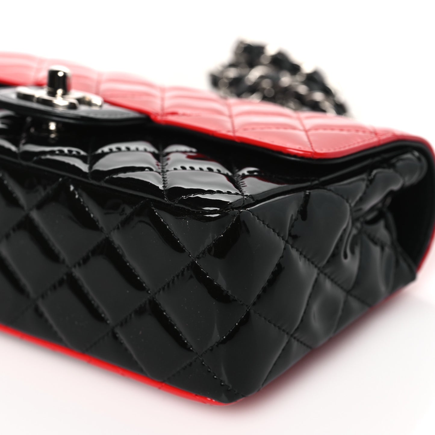 Patent Calfskin Quilted Bi-Color Mini Rectangular Flap Red Black