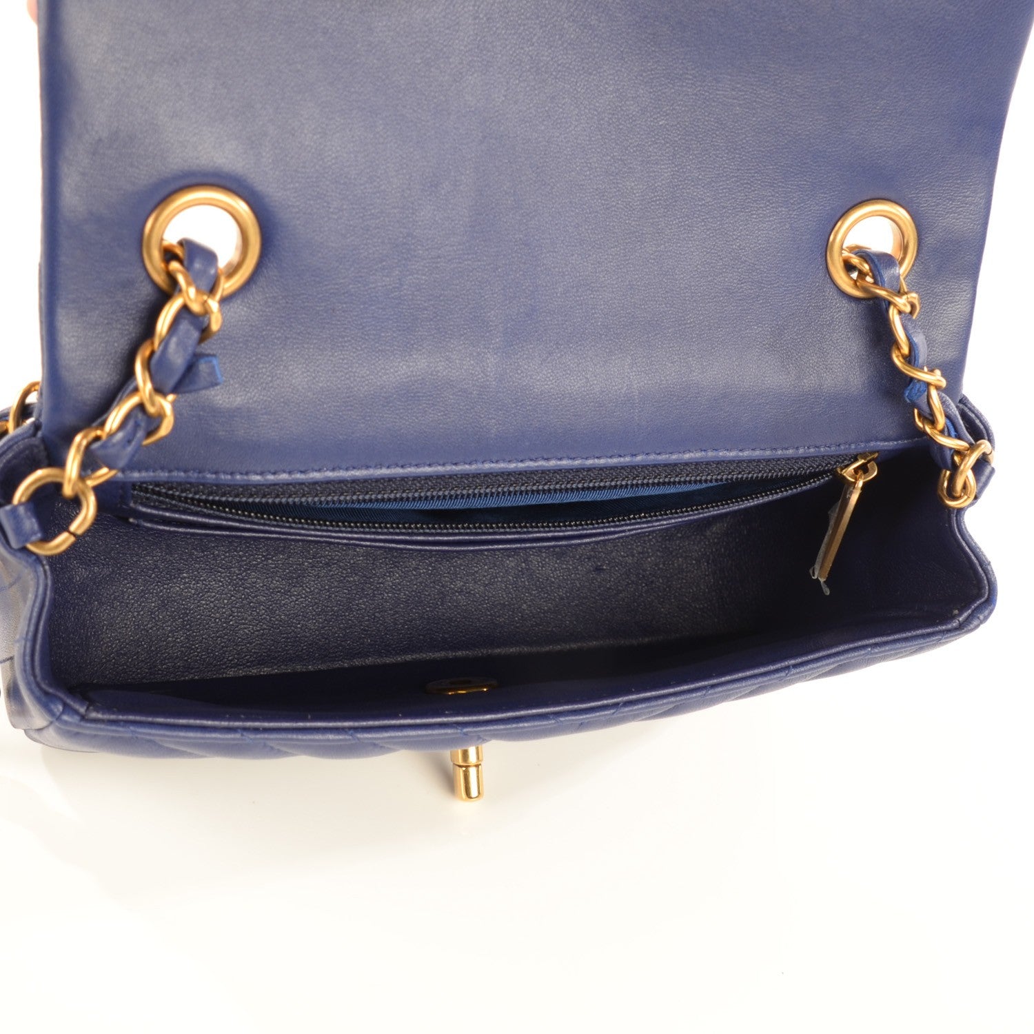 Chanel Lambskin Chevron Quilted Mini Rectangular Flap Dark Blue 7 of 8