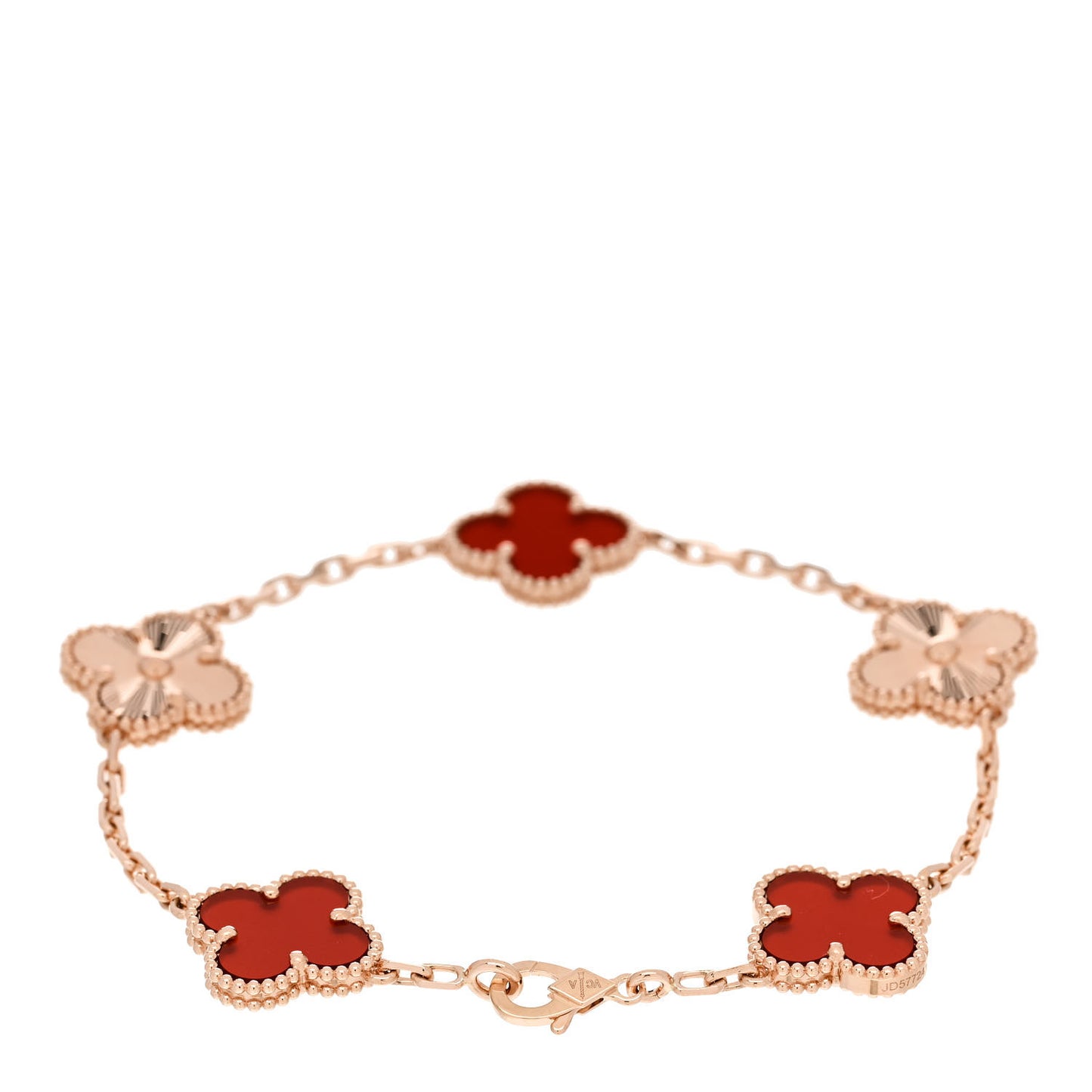 18K Rose Gold Carnelian 5 Motifs Guilloche Vintage Alhambra Bracelet