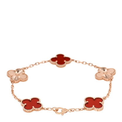 Van Cleef & Arpels 18K Rose Gold Carnelian 5 Motifs Guilloche Vintage Alhambra Bracelet 2 of 5