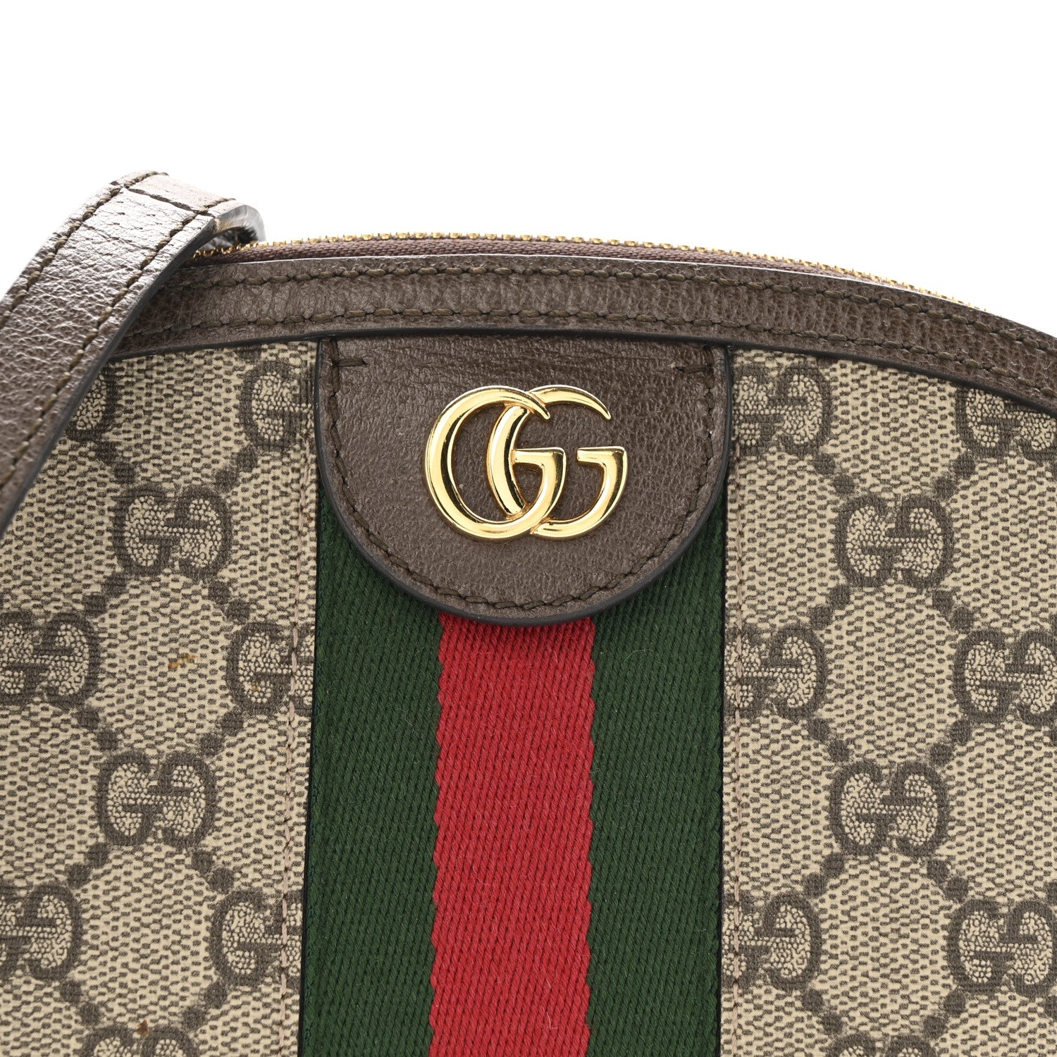 Gucci GG Supreme Monogram Textured Dollar Calfskin Web Small Ophidia Dome Shoulder Bag Beige Ebony New Acero 8 of 12
