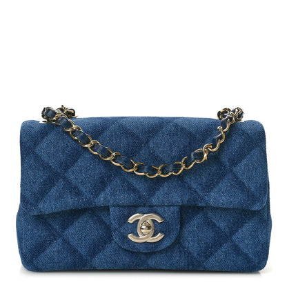Chanel Printed Denim Quilted Mini Rectangular Flap Dark Blue 1 of 10