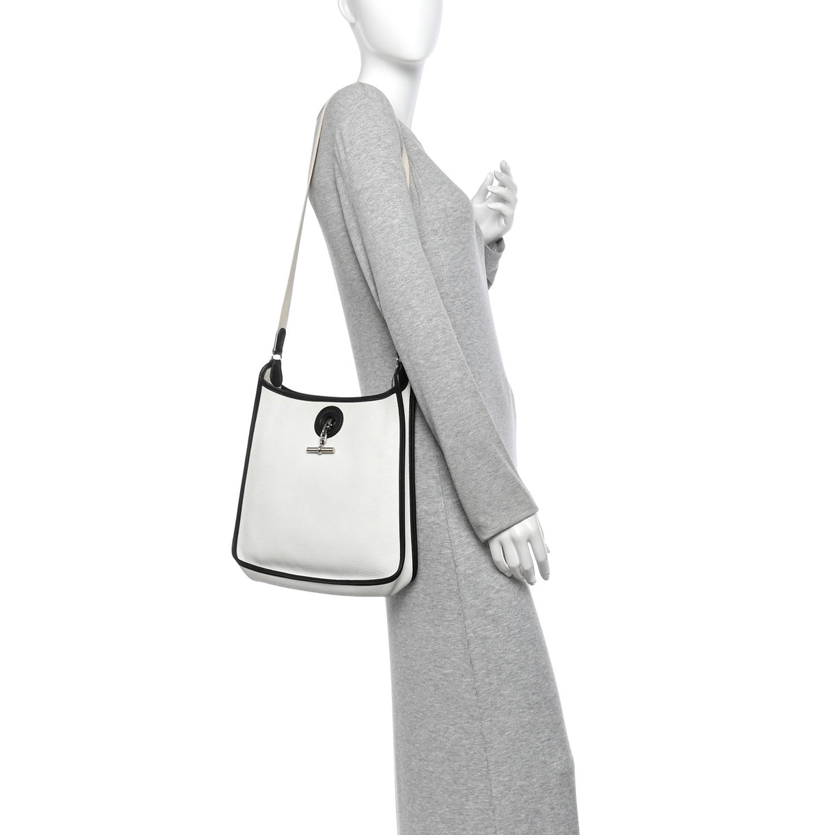 Hermes Taurillon Clemence Vespa PM White Black 2 of 10