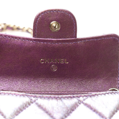 Chanel Iridescent Lambskin Quilted Flap Card Holder On Chain Purple 6 of 12
