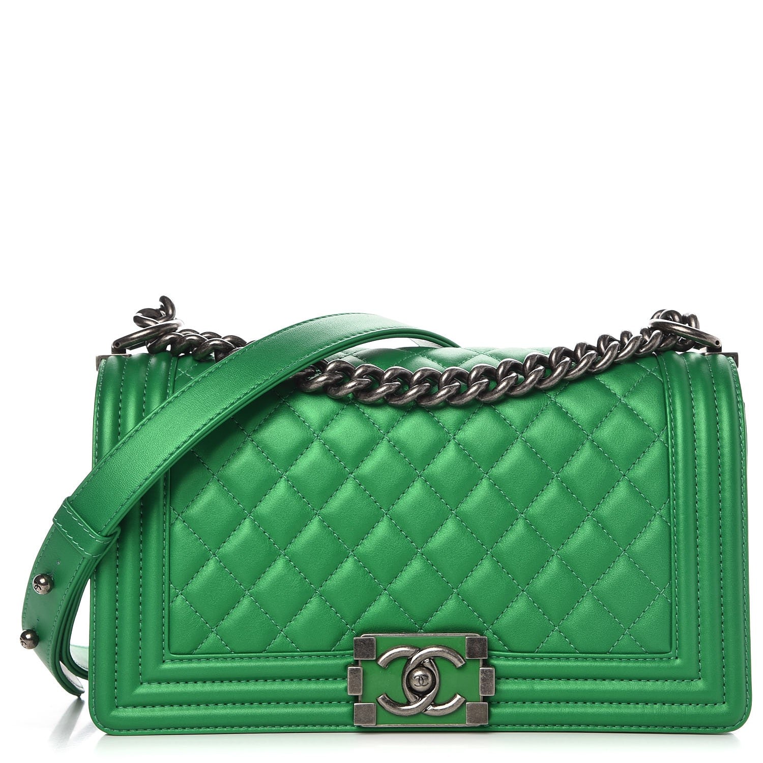 Chanel Metallic Calfskin Quilted Medium Boy Flap Green 1 of 9