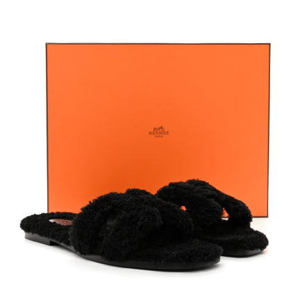 Hermes Woolskin Oran Sandals 38.5 Black 8 of 8