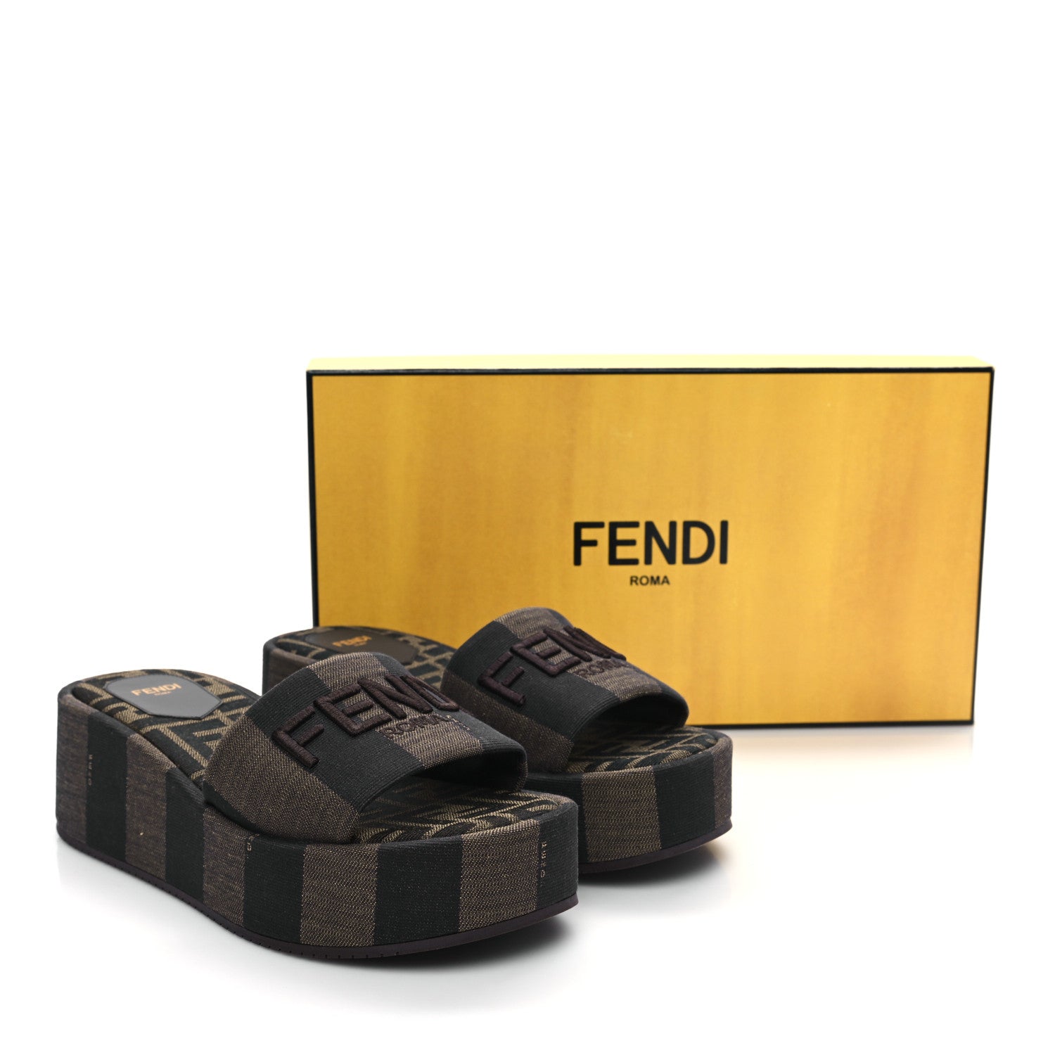 Fendi Jacquard Womens FF Sunshine Flatform Slide Sandals 38 Tabacco Black 10 of 10