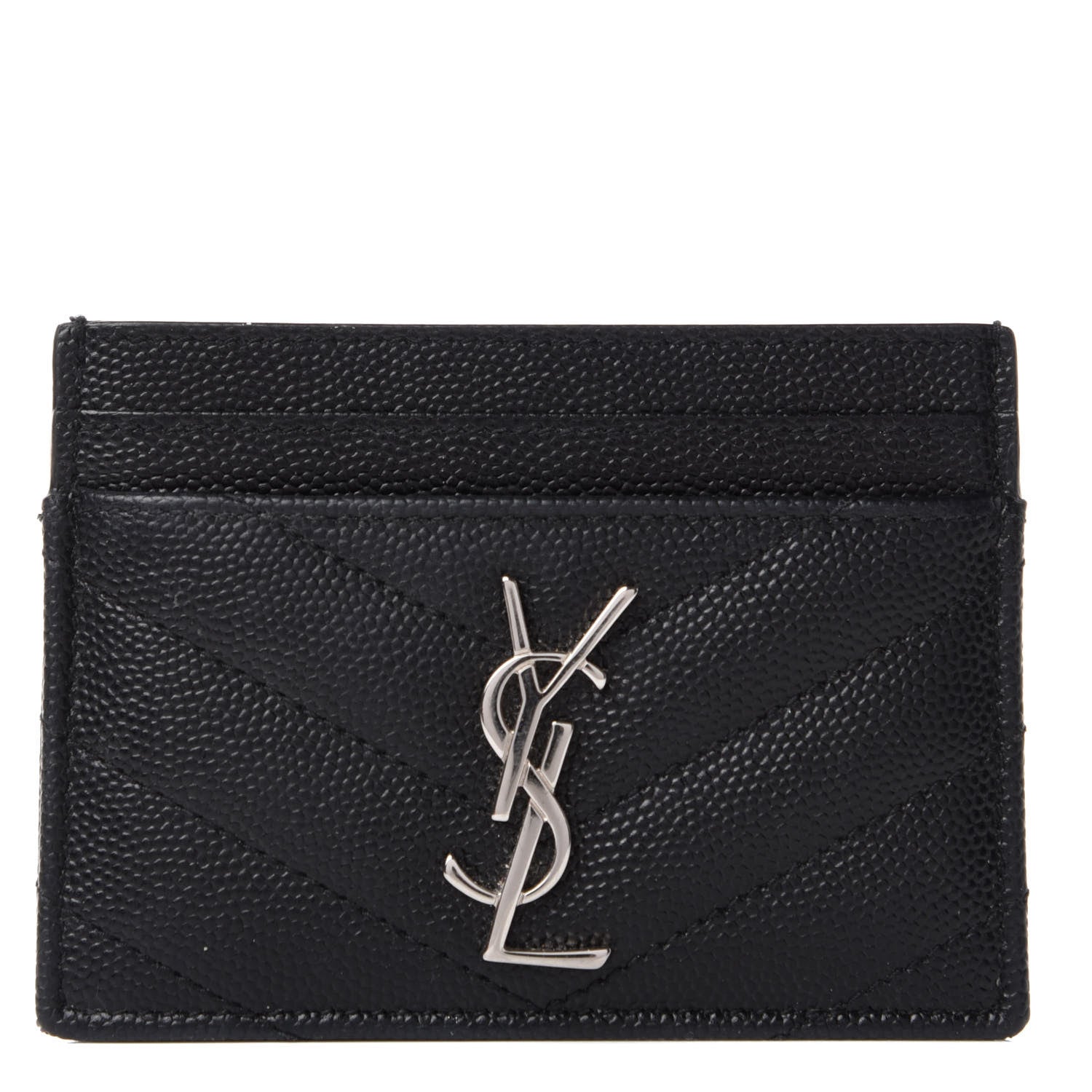 Saint Laurent Grain De Poudre Matelasse Chevron Monogram Credit Card Case Black 1 of 7