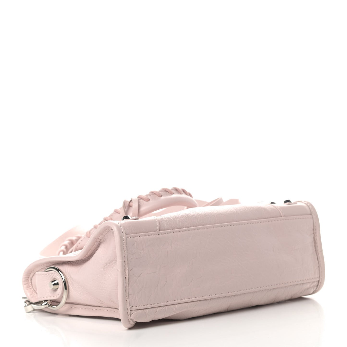 Agneau Classic Silver Hardware Mini City Logo Strap Light Rose White