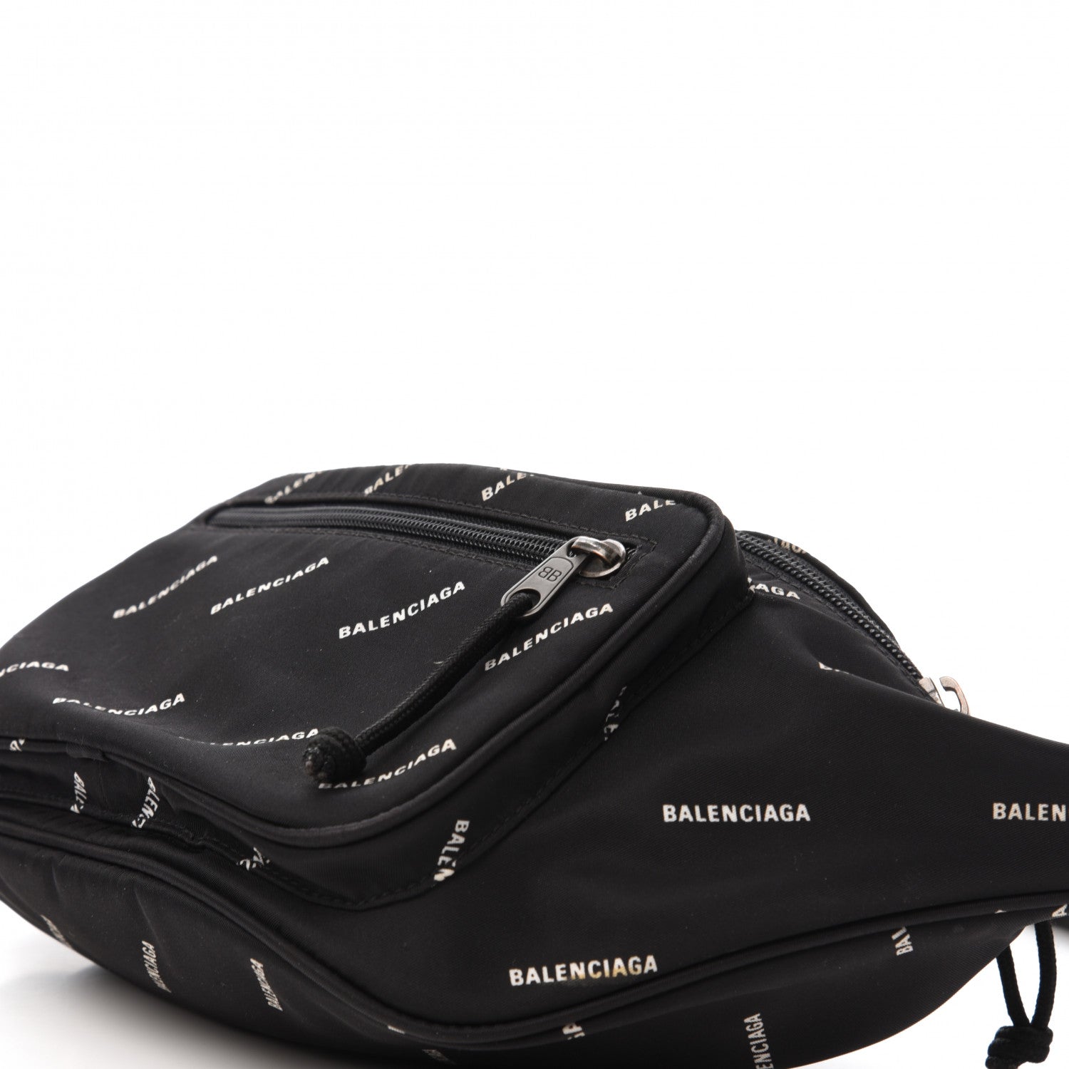 Balenciaga Twill Nylon Allover Logo Explorer Beltpack Black White 7 of 14