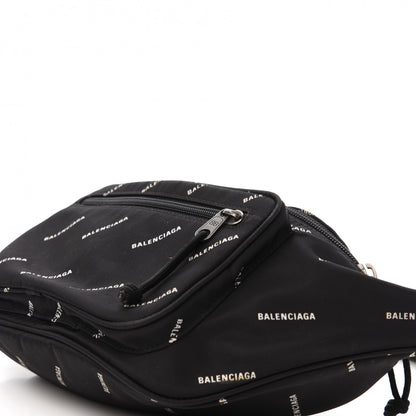 Balenciaga Twill Nylon Allover Logo Explorer Beltpack Black White 7 of 14