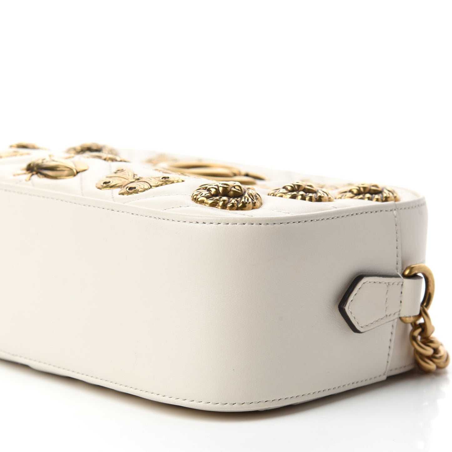 Calfskin Matelasse Animal Studs Small GG Marmont Chain Shoulder Bag White