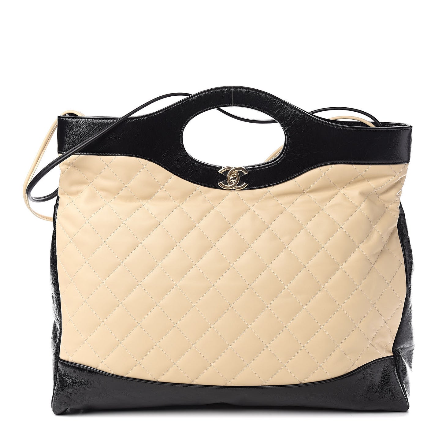 Aged Calfskin Quilted XL 31 Shopping Bag Beige Black