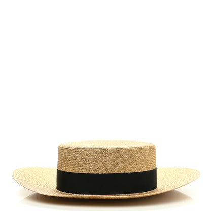Gucci Glittered Straw Grosgrain Wide Brim Hat XL Gold Black 5 of 10