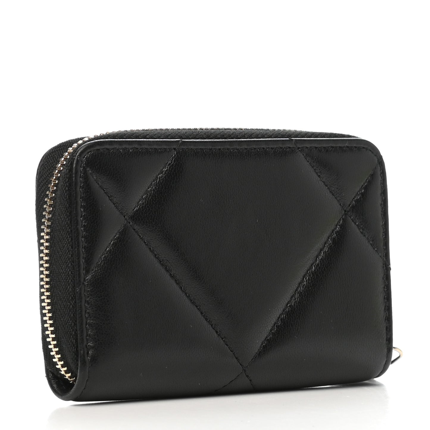 Lambskin Quilted Chanel 19 Zip Around Coin Purse Wallet Black