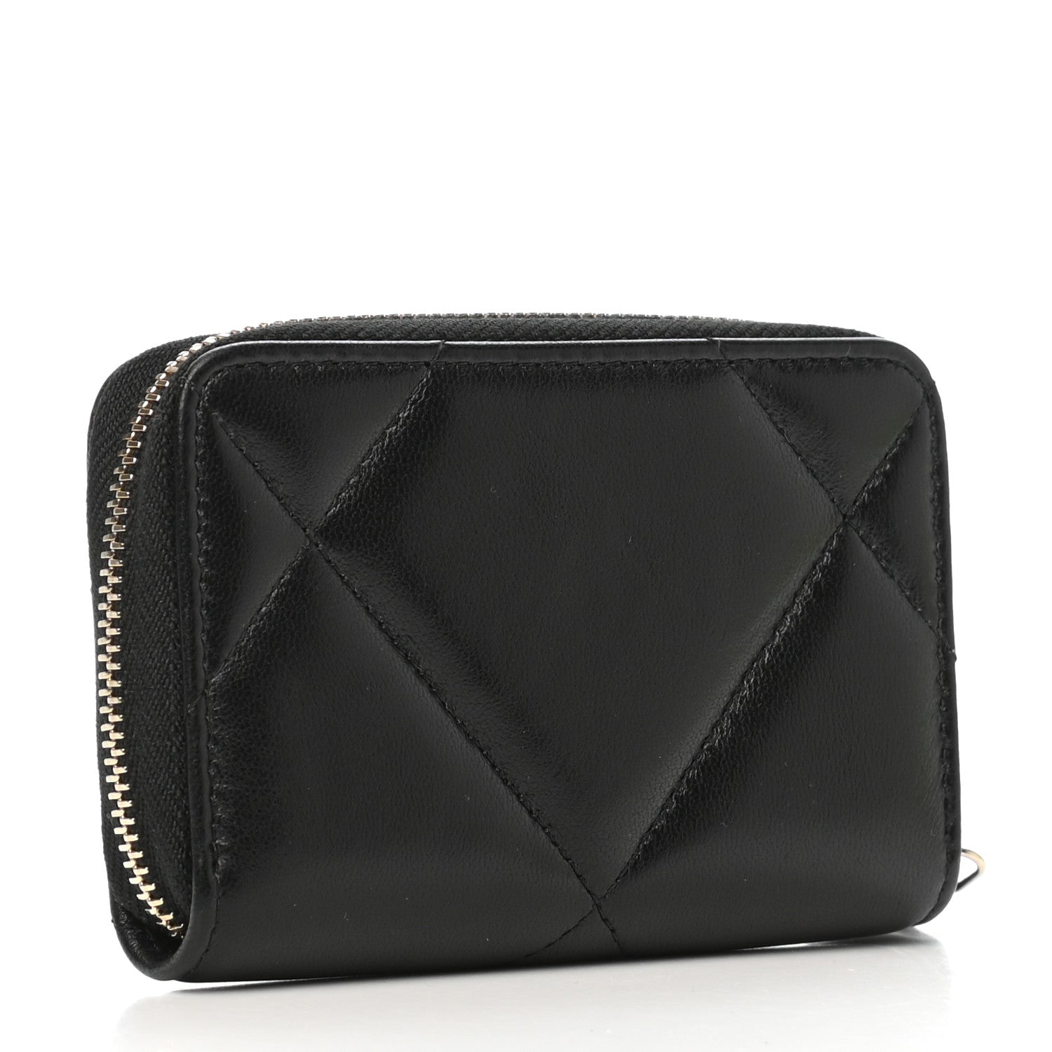 Chanel Lambskin Quilted Chanel 19 Zip Around Coin Purse Wallet Black 3 of 8