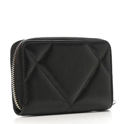 Chanel Lambskin Quilted Chanel 19 Zip Around Coin Purse Wallet Black 3 of 8