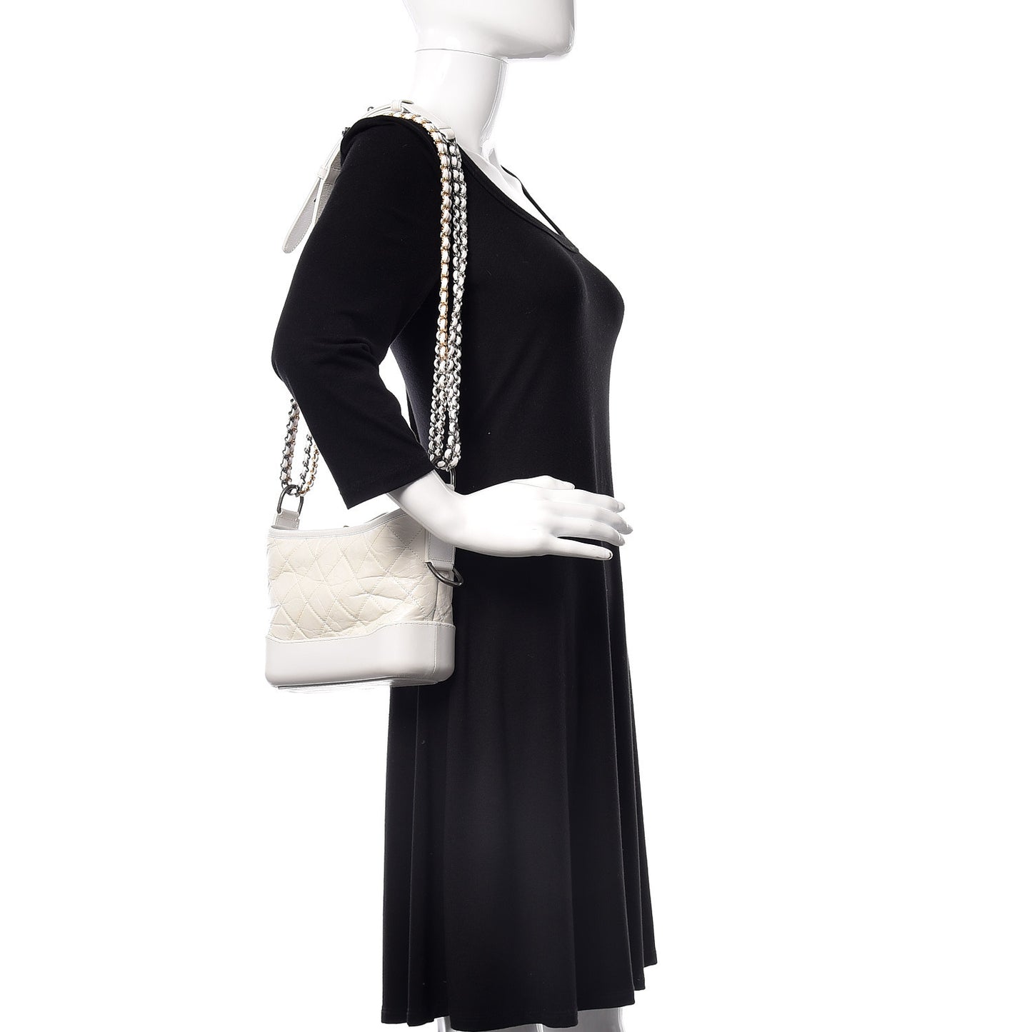 Patent Goatskin Quilted Small Gabrielle Hobo White