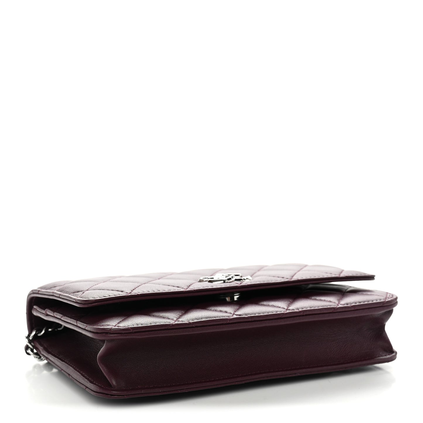 Lambskin Quilted Enamel CC Wallet On Chain WOC Burgundy
