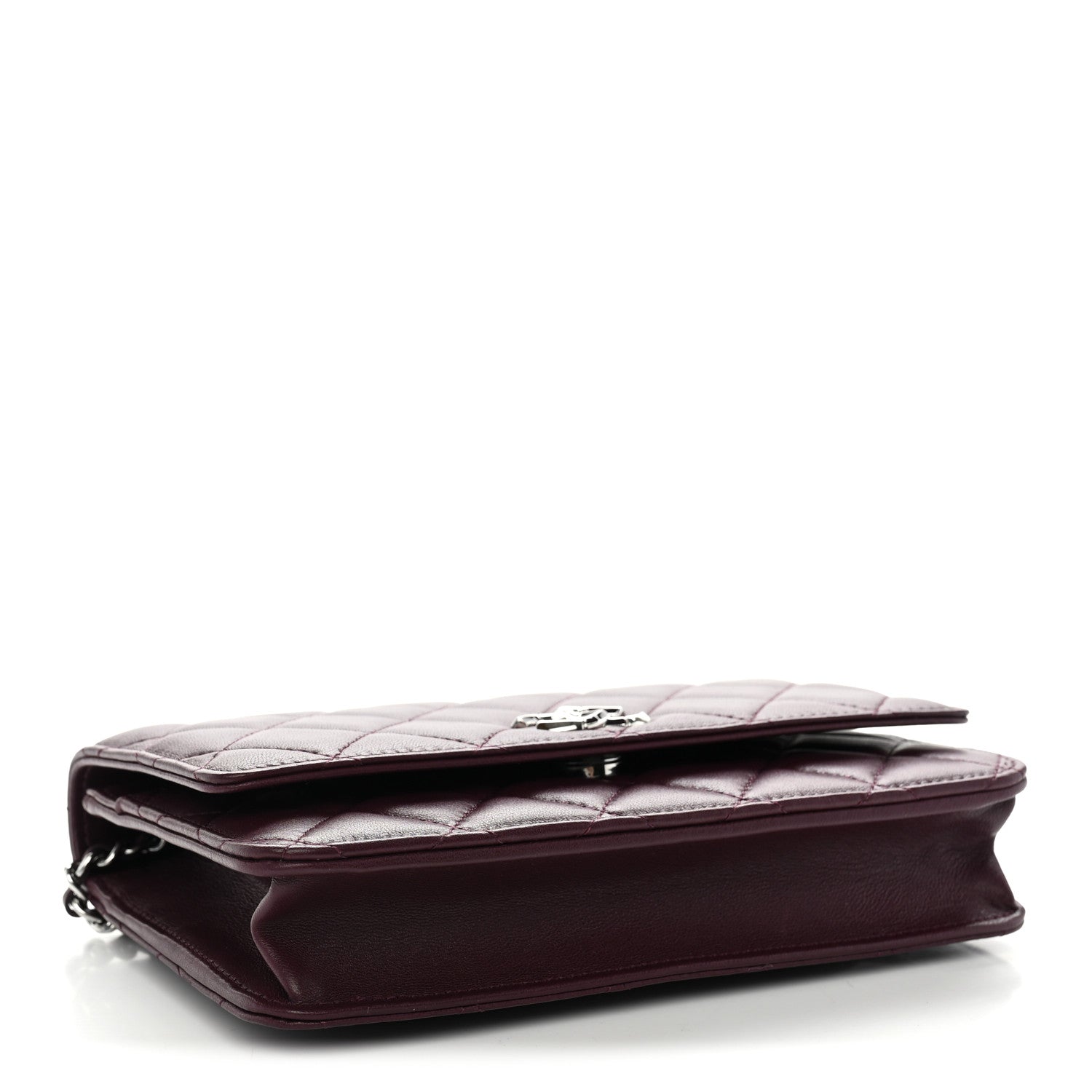 Chanel Lambskin Quilted Enamel CC Wallet On Chain WOC Burgundy 4 of 13