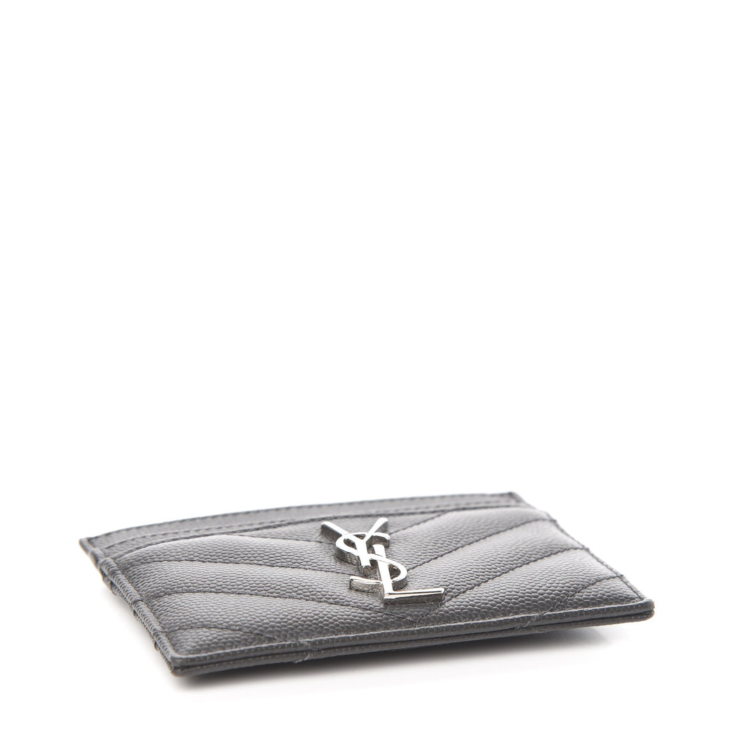 Saint Laurent Grain De Poudre Matelasse Chevron Monogram Credit Card Case Coal 3 of 6