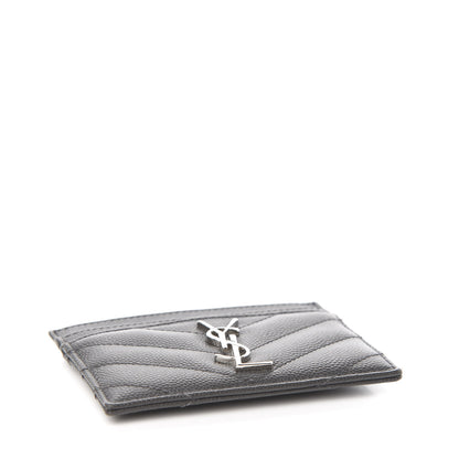 Saint Laurent Grain De Poudre Matelasse Chevron Monogram Credit Card Case Coal 3 of 6
