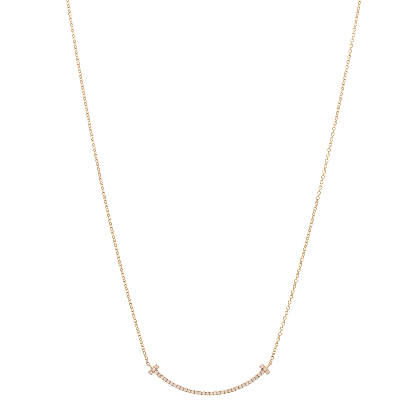 18K Rose Gold Diamond Small T Smile Pendant Necklace