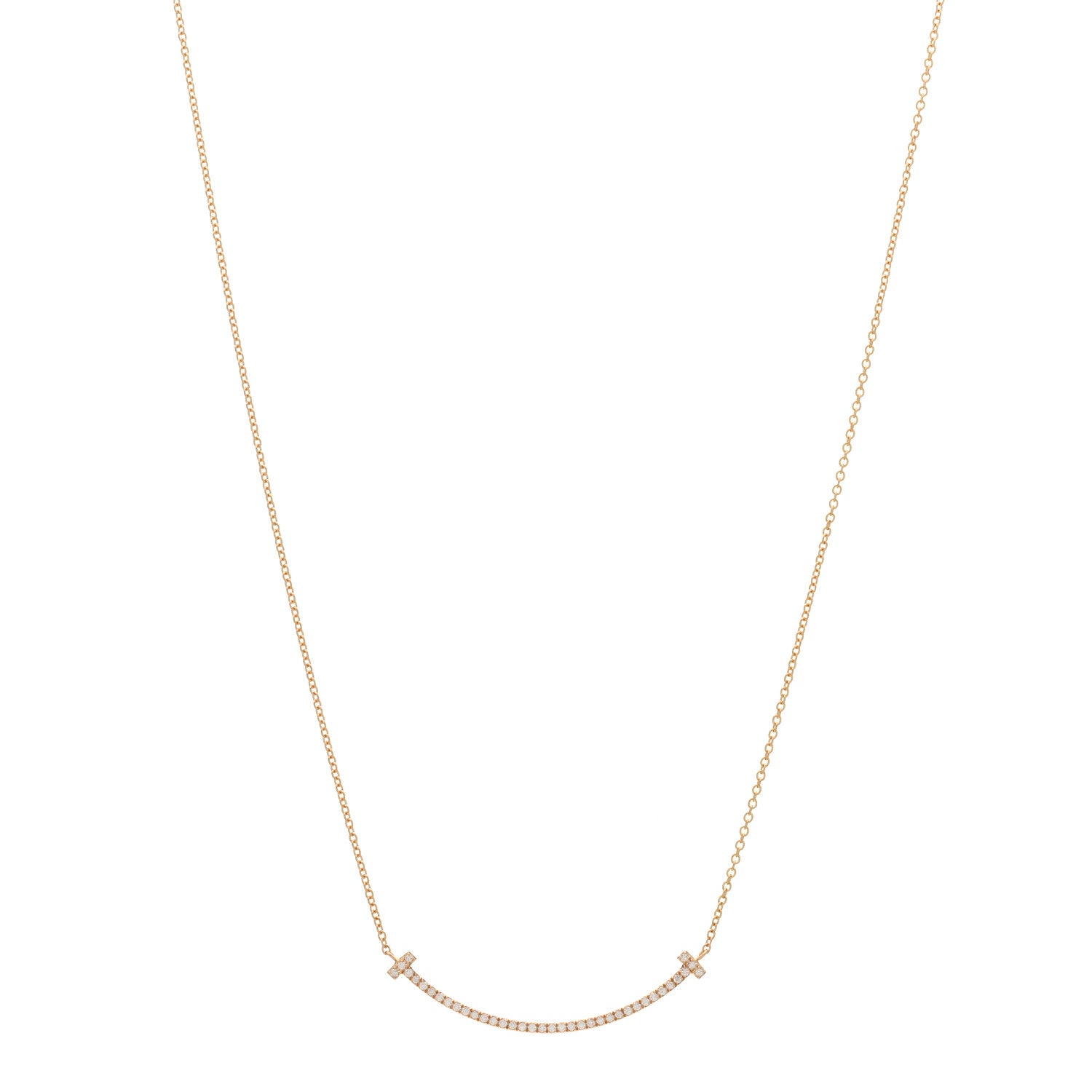 Tiffany 18K Rose Gold Diamond Small T Smile Pendant Necklace 1 of 3